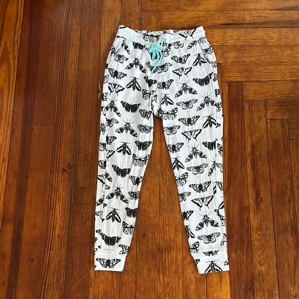 Moth Print Joggers - Black and White